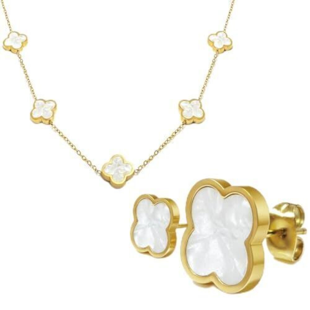 5374 18K Gold Plated Jewelry Set, Clover Necklace Stud Earrings